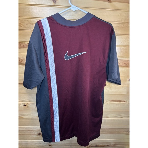 Vintage Nike Men's Medium Jersey Shirt V-Neck Big Embroidered Swoosh Gray Baggy - Picture 2 of 7